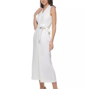 Calvin Klein Ivory Sleeveless Tie-Waist Jumpsuit